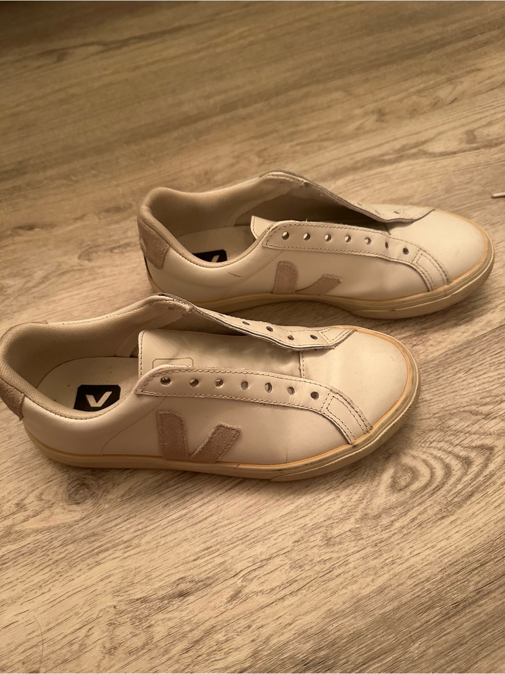 Veja Women’s White Sneakers with Beige V Logo